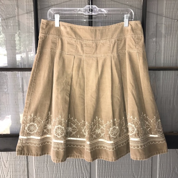 LOFT corduroy skirt with embroidery, tan & cream - Picture 1 of 10